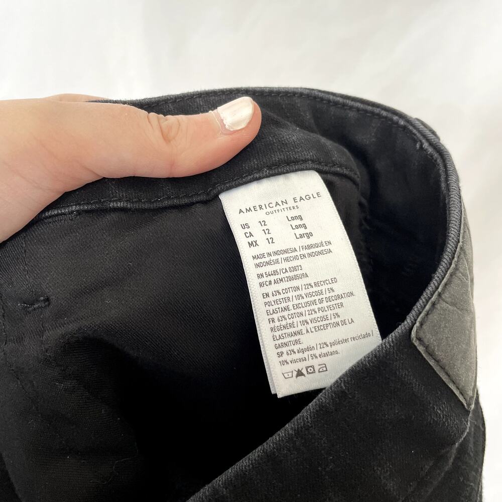 American Eagle dream stretch black jeans women's size 12 long cotton blend - Picture 8 of 8